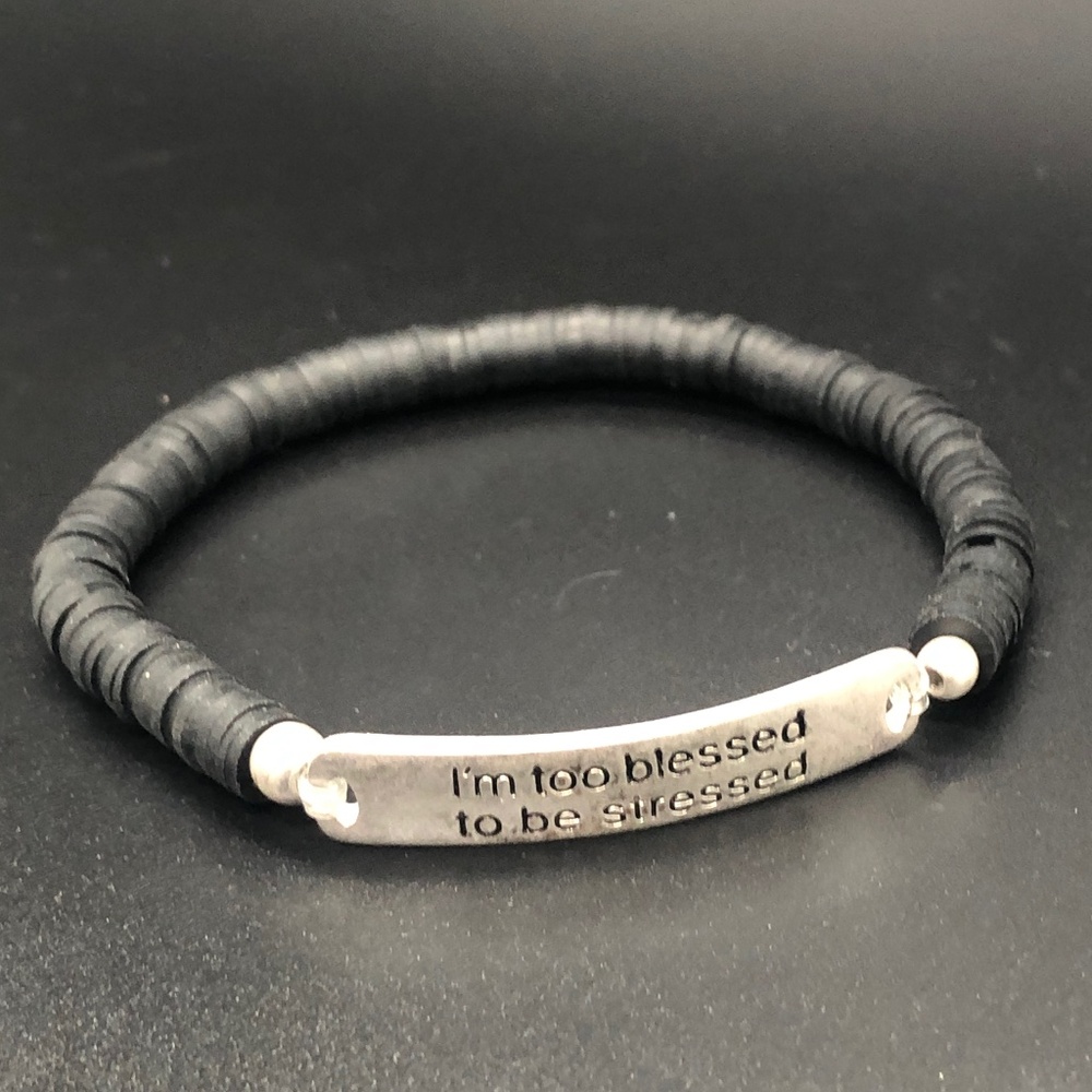 I’m too blessed to be stressed Clay Bead Elastic Stretch Bracelet